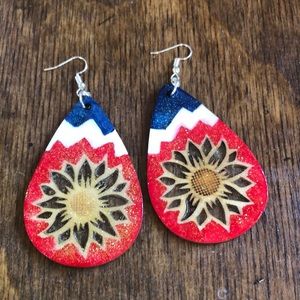 Red white and blue sunflower earrings